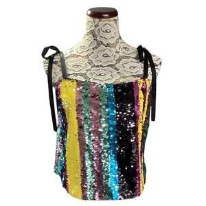 Zara sequin cropped top multicolored vertical stripes